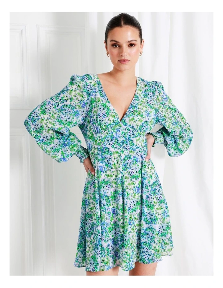 Recycled V-Neck Fit & Flare Mini Dress In Green - Image 3