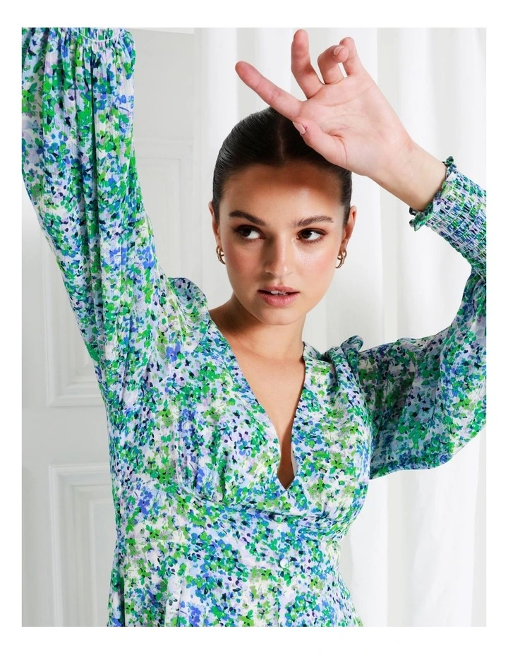 Recycled V-Neck Fit & Flare Mini Dress In Green - Image 4