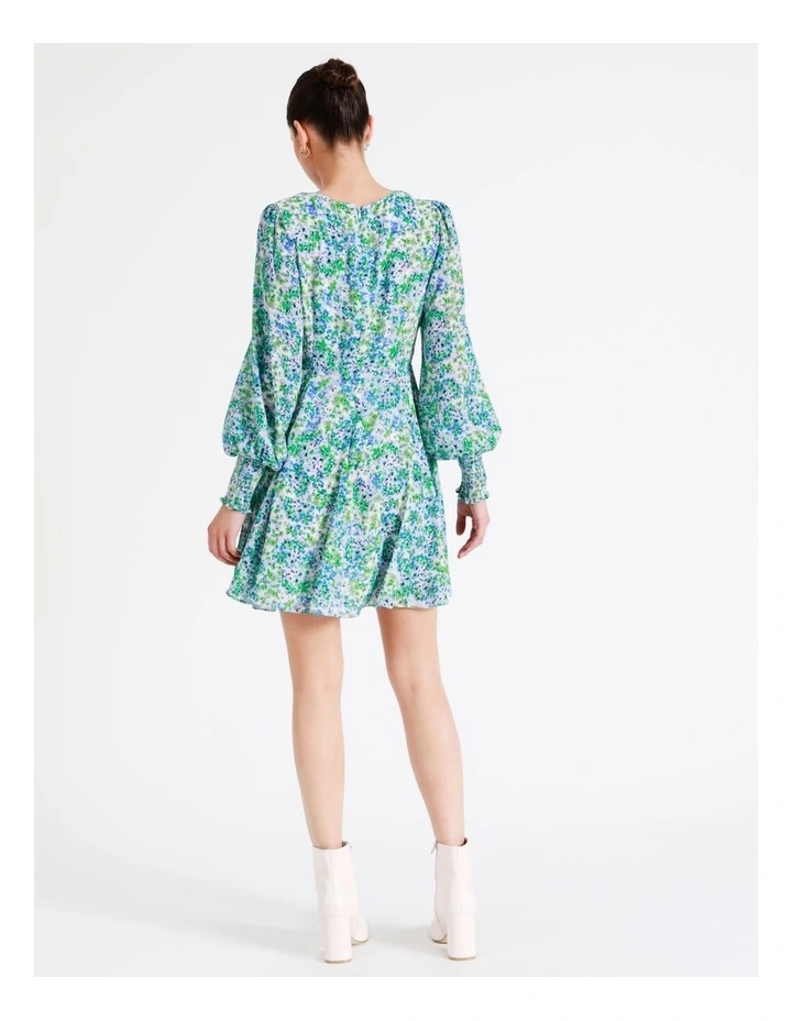 Recycled V-Neck Fit & Flare Mini Dress In Green - Image 5