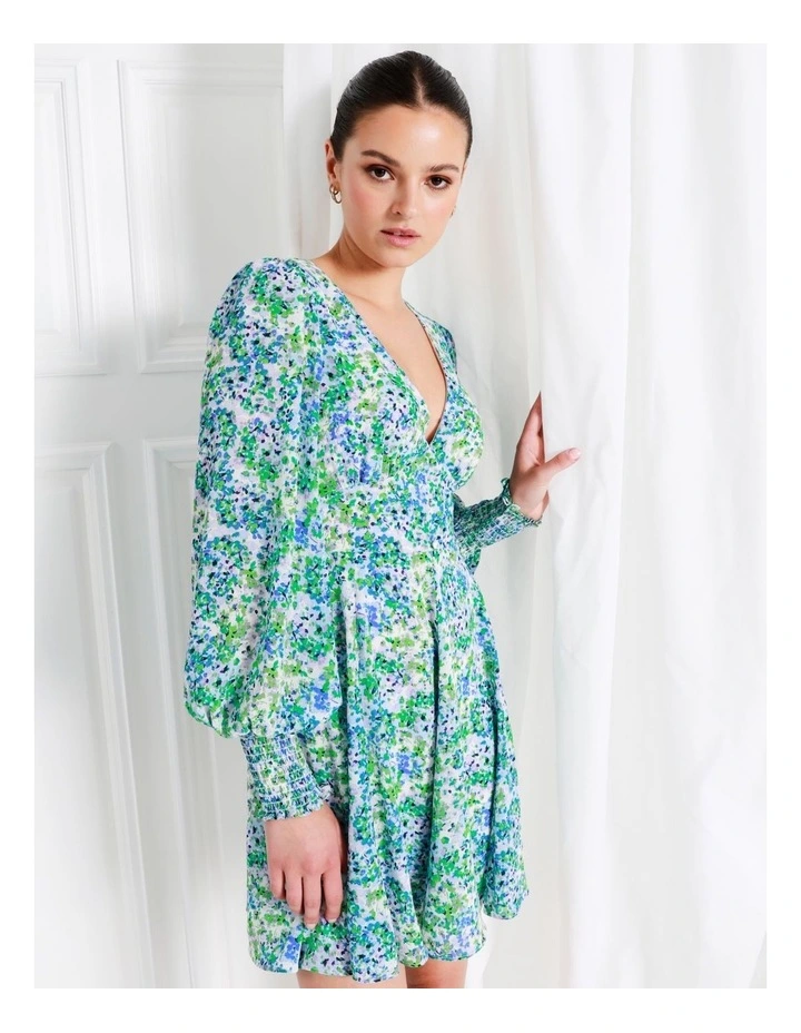 Recycled V-Neck Fit & Flare Mini Dress In Green - Image 6