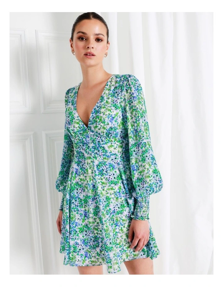 Recycled V-Neck Fit & Flare Mini Dress In Green - Image 7