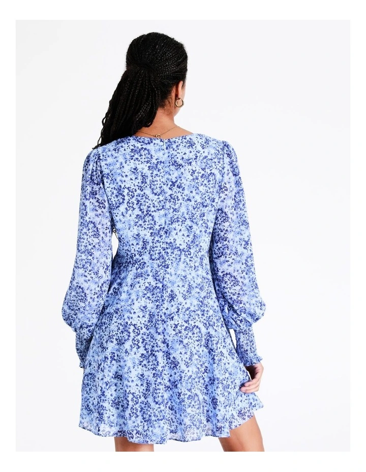 Recycled V-Neck Fit & Flare Mini Dress In Blue - Image 6