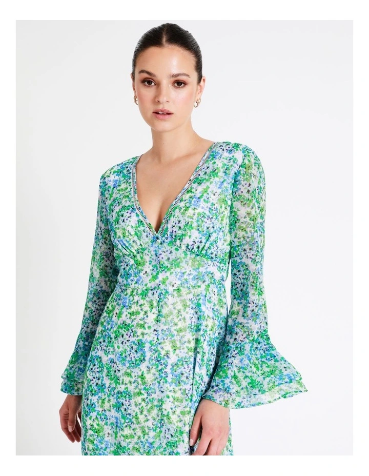 Recycled Blend Flared Sleeve Midi Dress In Green - Image 2