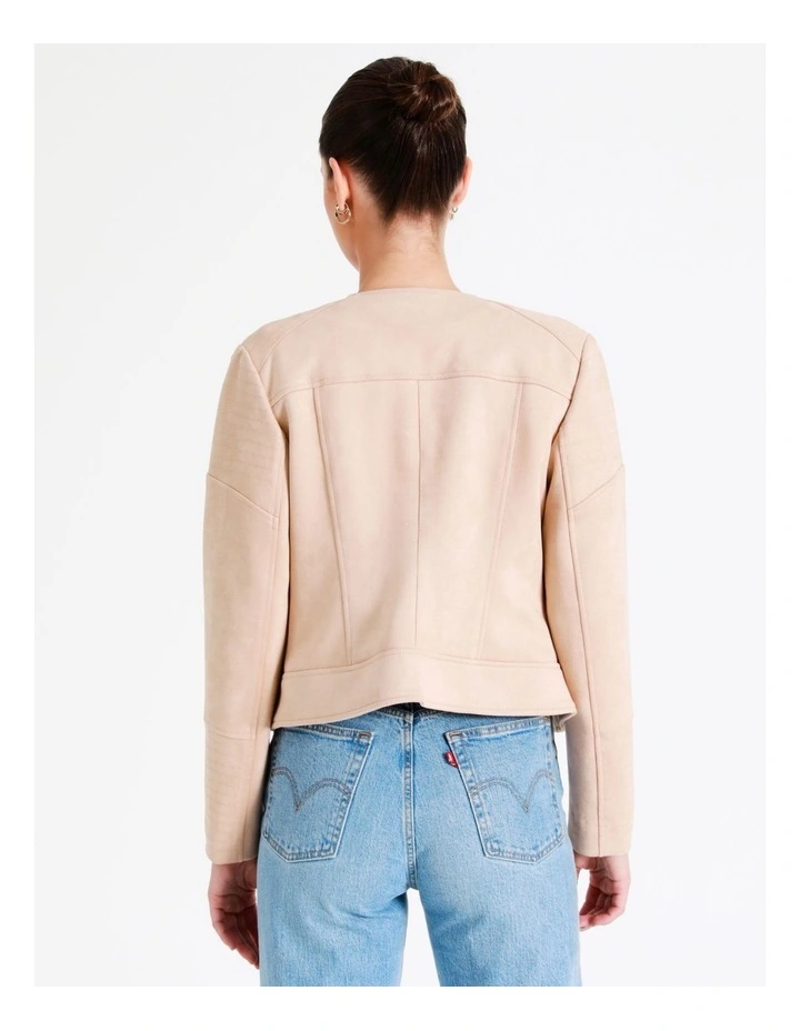Recycled Blend Suedette Biker Jacket In Beige - Image 6