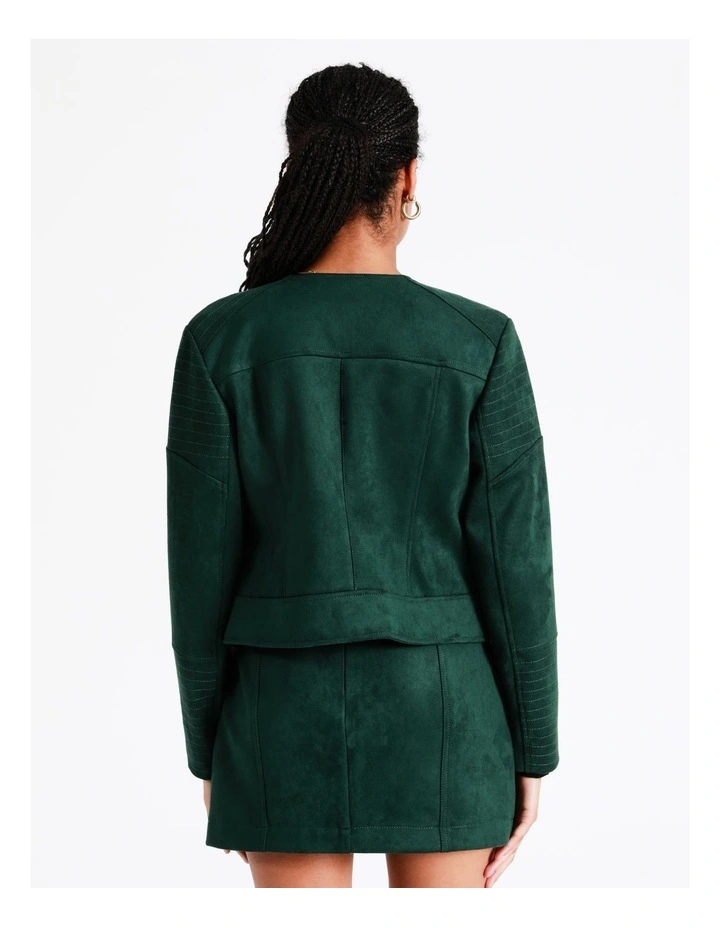 Recycled Blend Suedette Biker Jacket In Dark Green - Image 6