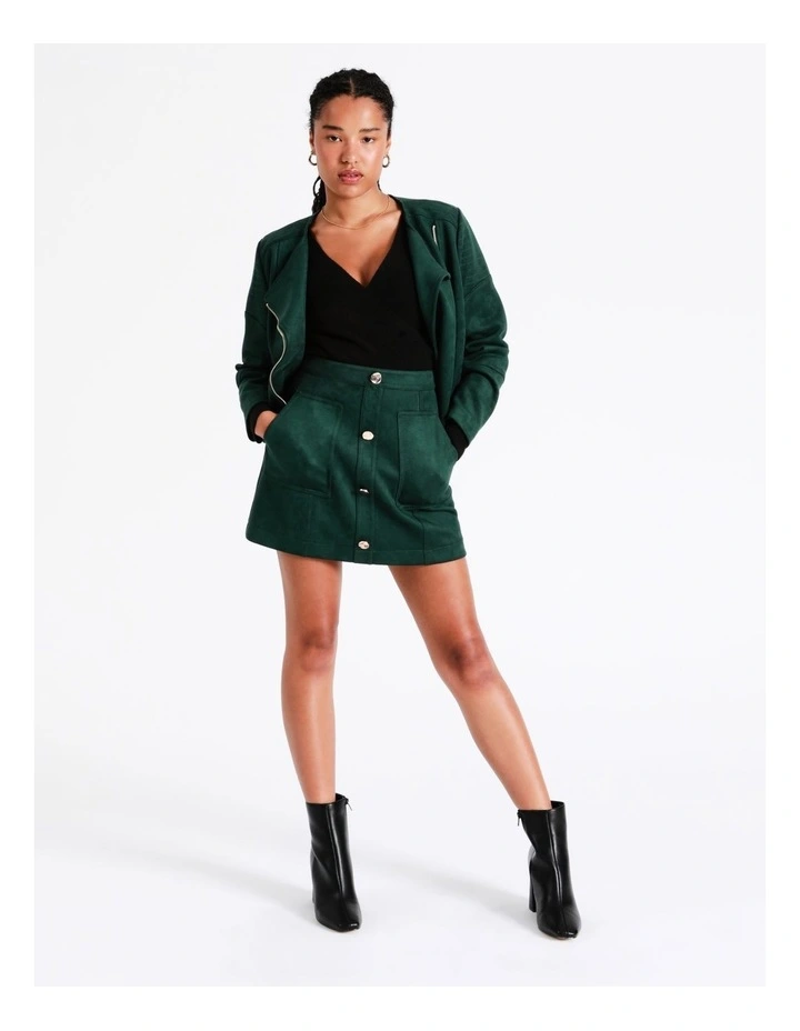 Recycled Blend Suedette Biker Jacket In Dark Green - Image 7