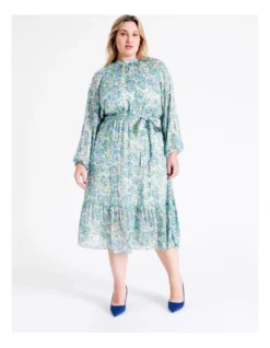 Recycled Blend Tiered Midi Dress In Green