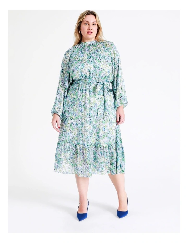 Recycled Blend Tiered Midi Dress In Green