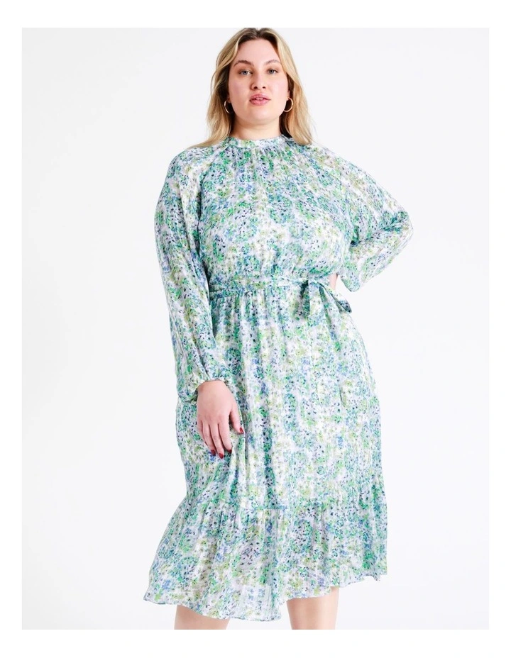 Recycled Blend Tiered Midi Dress In Green - Image 3