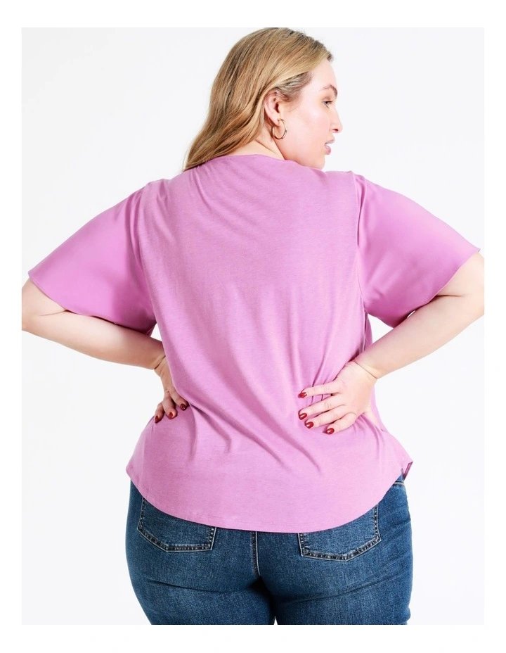 Recycled Zip Front Flutter Sleeve Top In Orchid - Image 7