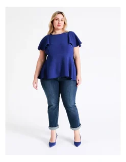 Recycled Blend Flutter Sleeve Top In Cobalt