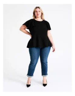 Recycled Blend Flutter Sleeve Top In Black