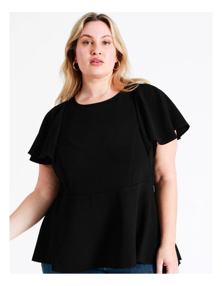 Recycled Blend Flutter Sleeve Top In Black - Image 2