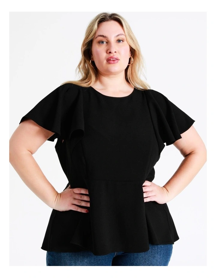 Recycled Blend Flutter Sleeve Top In Black - Image 3