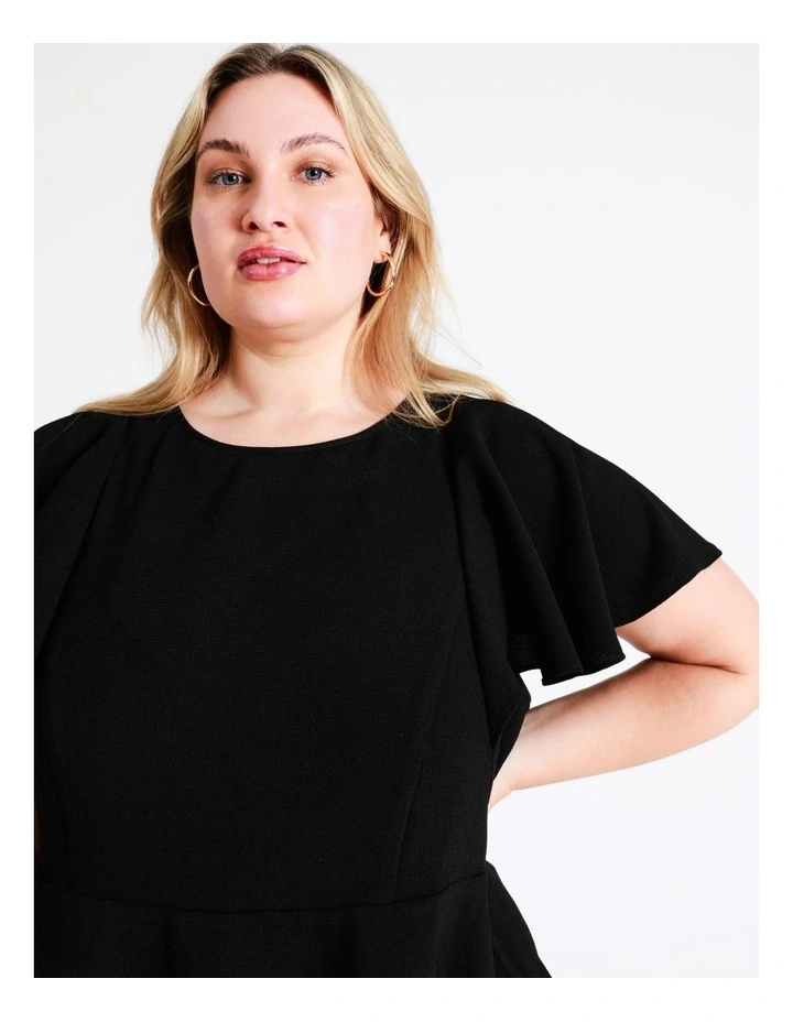 Recycled Blend Flutter Sleeve Top In Black - Image 4
