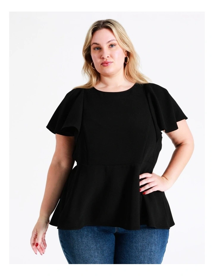 Recycled Blend Flutter Sleeve Top In Black - Image 5