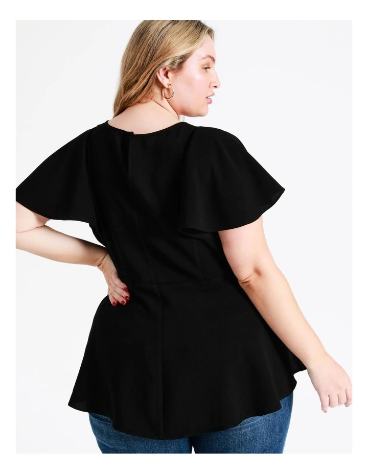 Recycled Blend Flutter Sleeve Top In Black - Image 6