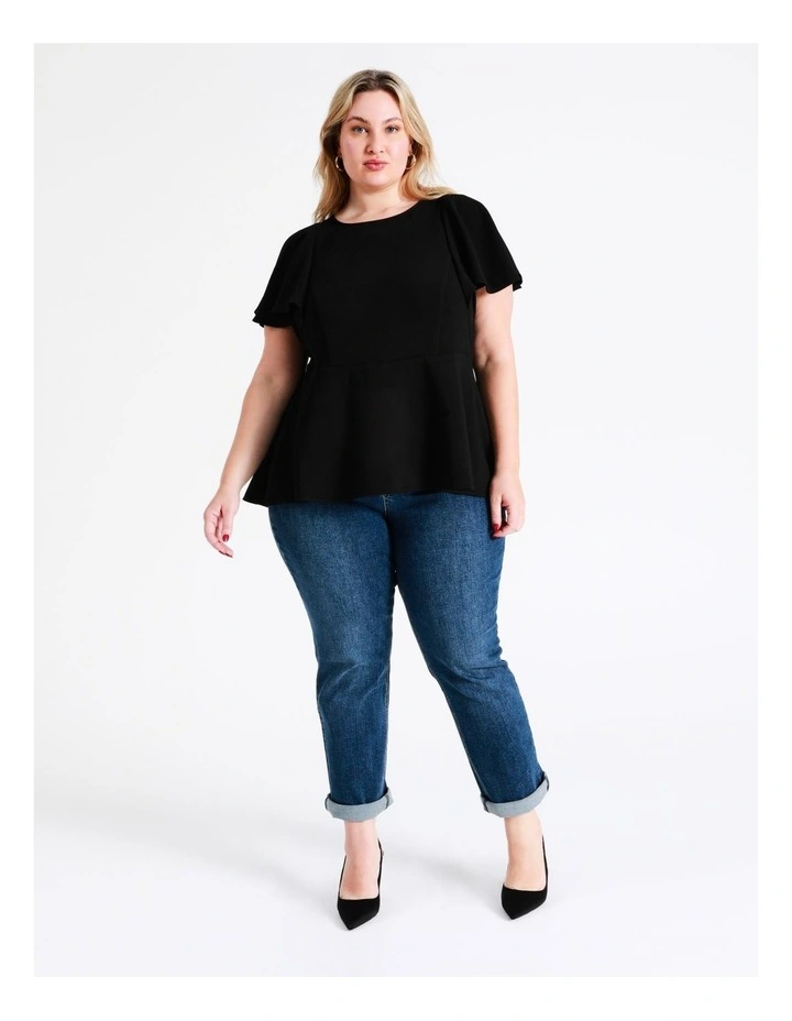 Recycled Blend Flutter Sleeve Top In Black - Image 7