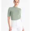 High Neck Short Sleeve Knit Top In Sage