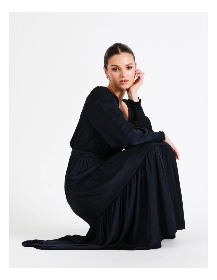 Recycled Blend Tiered Satin Midi Dress In Navy - Image 7