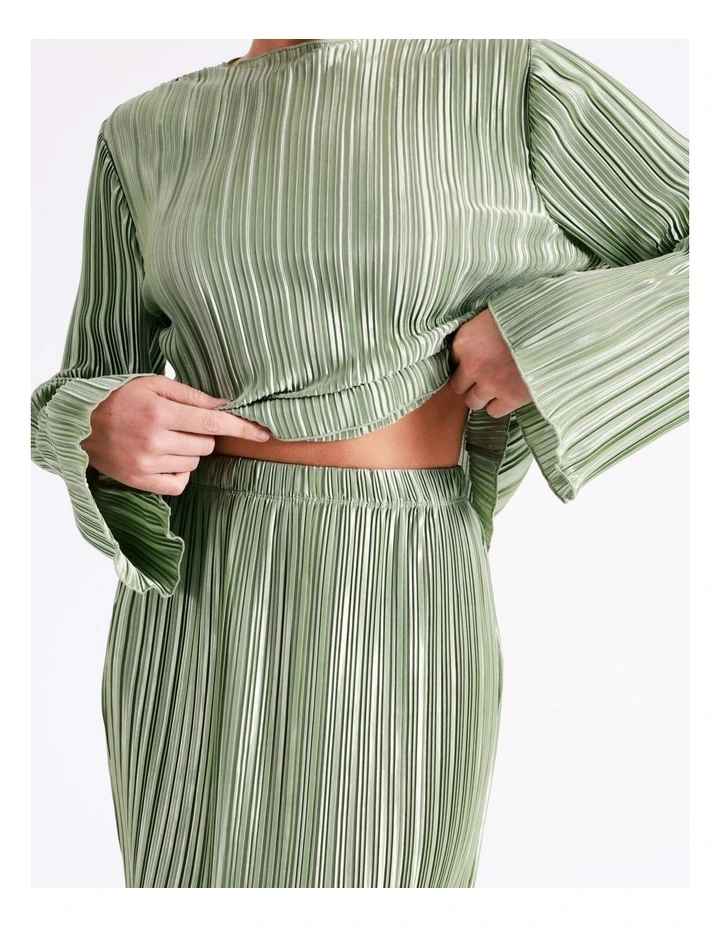 Recycled Satin Plisse Midi Skirt In Sage - Image 2