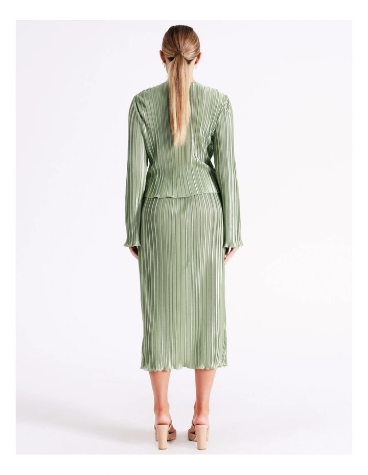 Recycled Satin Plisse Midi Skirt In Sage - Image 3