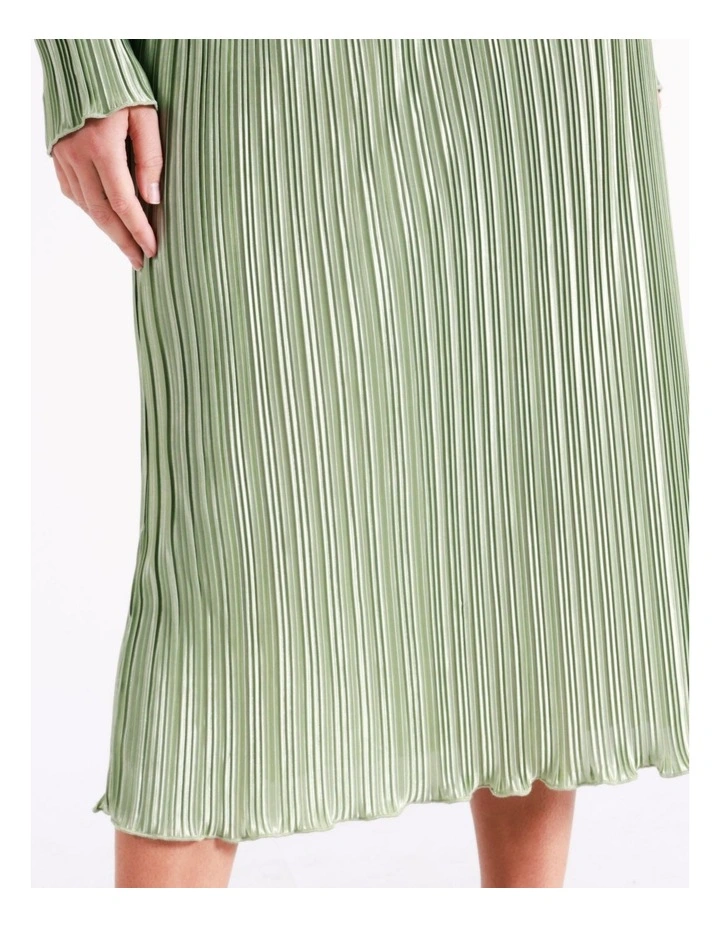 Recycled Satin Plisse Midi Skirt In Sage - Image 4