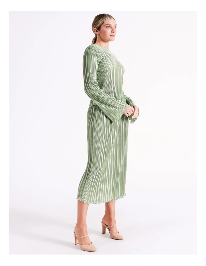 Recycled Satin Plisse Flute Sleeve Top In Sage - Image 6