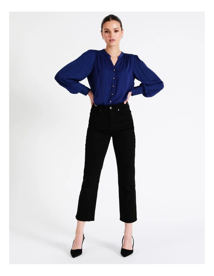 Recycled Blend Satin Notch Neck Blouse In Cobalt - Image 4