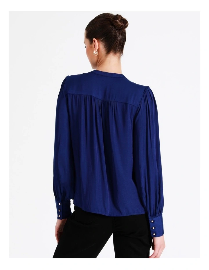 Recycled Blend Satin Notch Neck Blouse In Cobalt - Image 6
