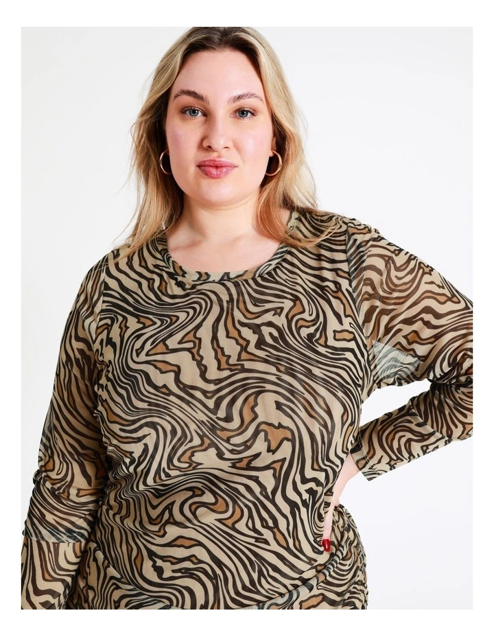 Recycled Blend Ruched Mesh Midi Dress In Multi - Image 5