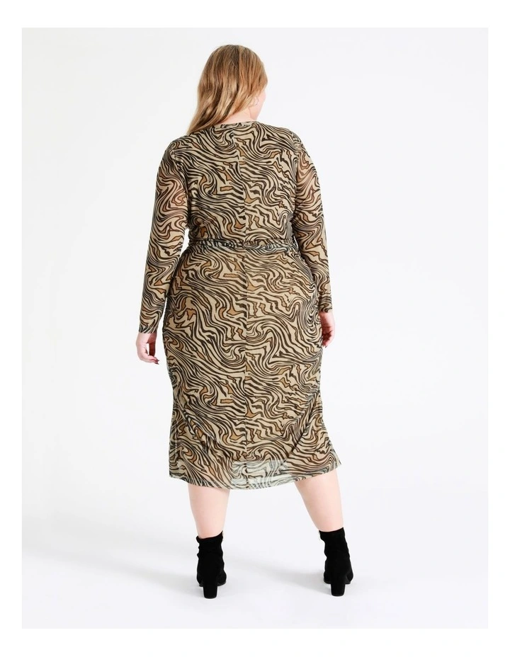 Recycled Blend Ruched Mesh Midi Dress In Multi - Image 7