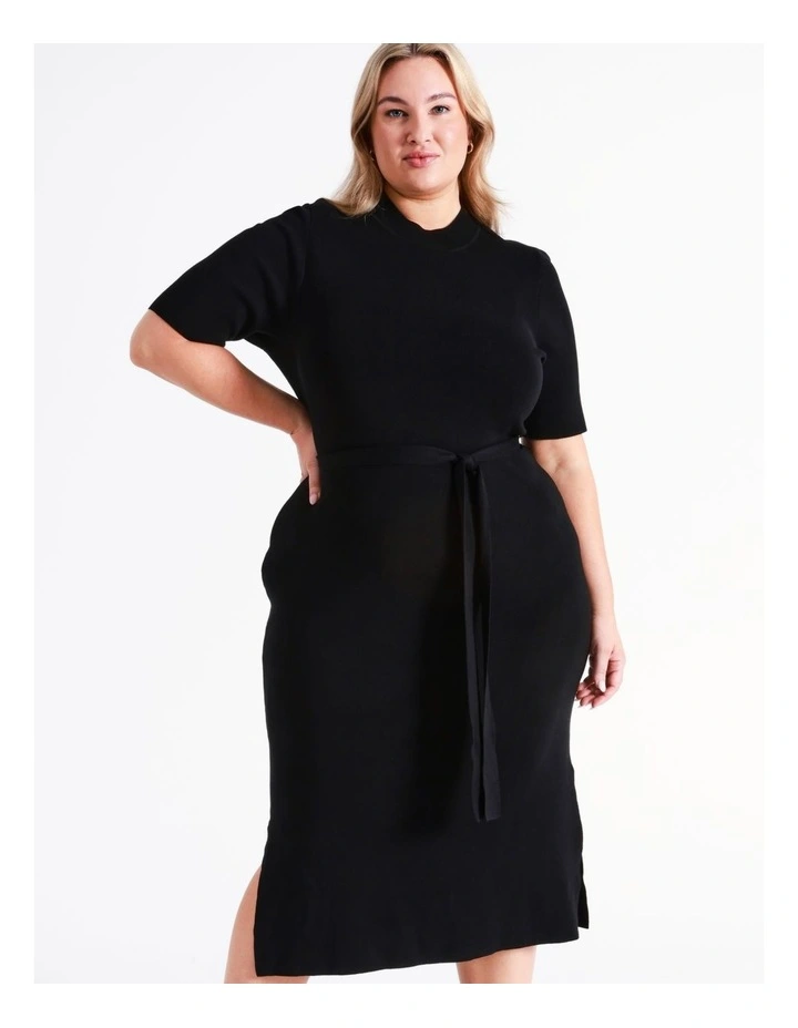 High Neck Knit Midi Dress In Black - Image 2