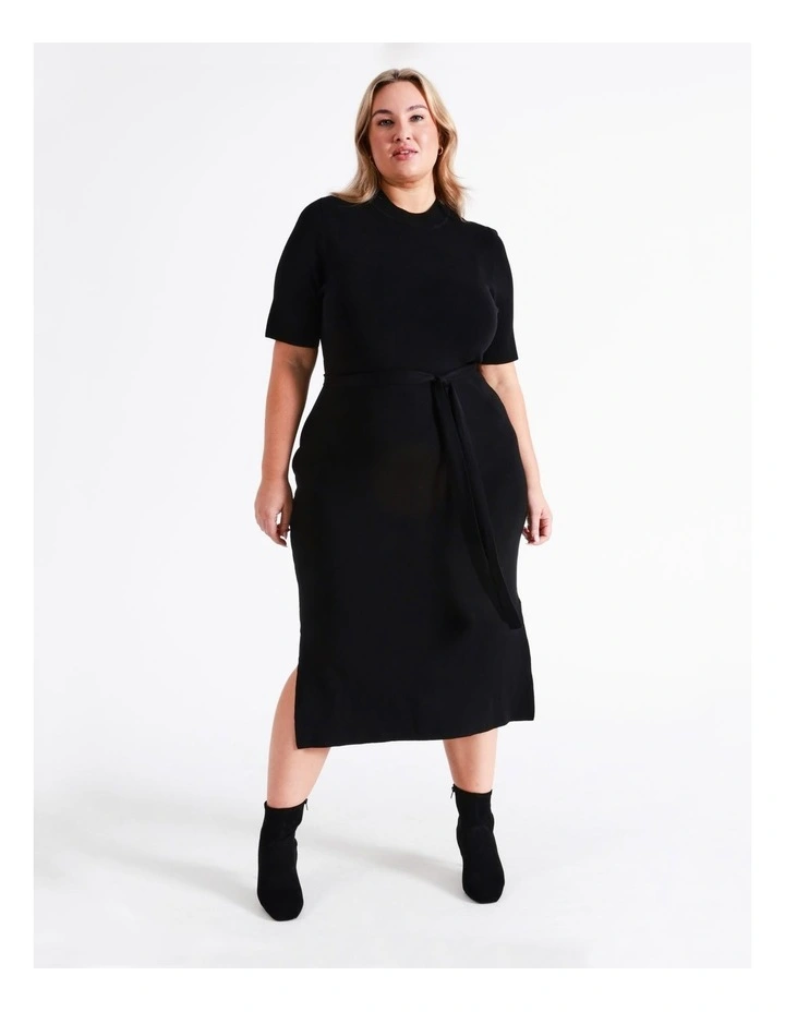High Neck Knit Midi Dress In Black - Image 3
