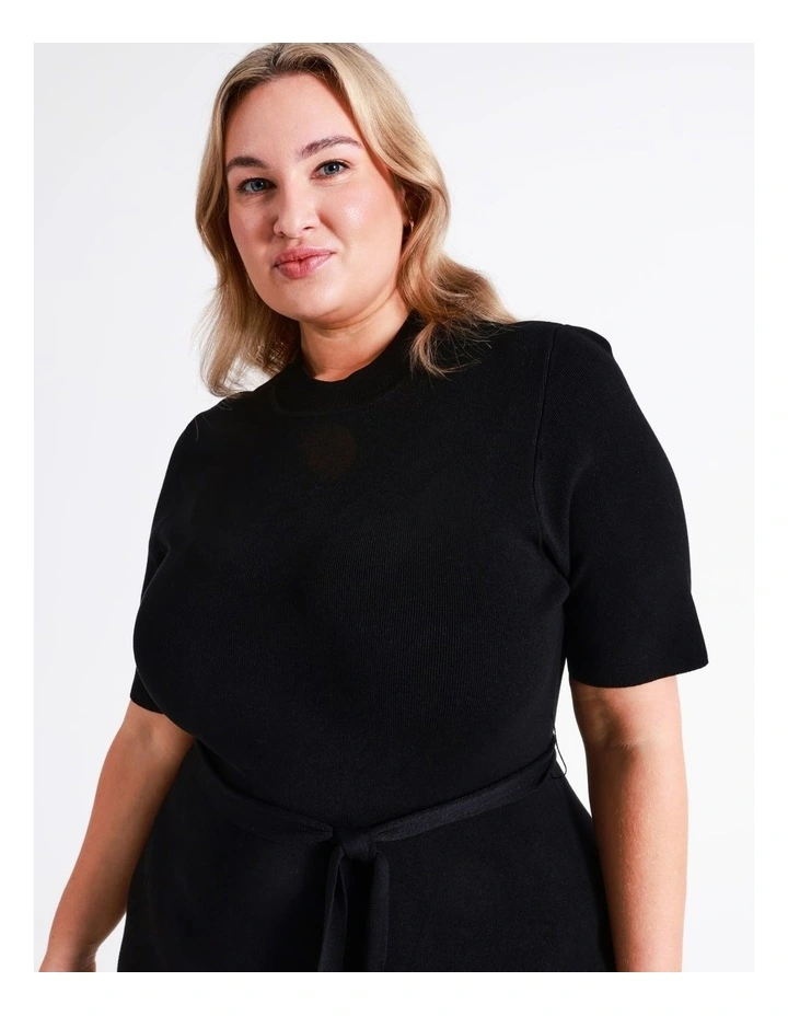 High Neck Knit Midi Dress In Black - Image 4
