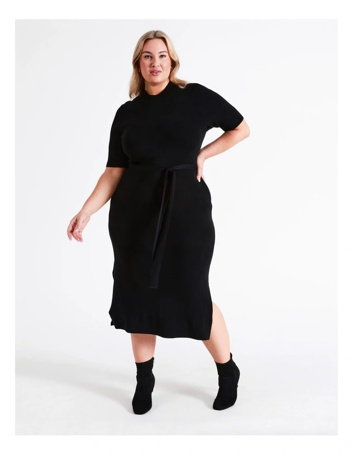 High Neck Knit Midi Dress In Black - Image 5