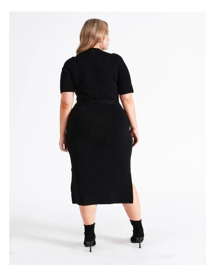 High Neck Knit Midi Dress In Black - Image 6
