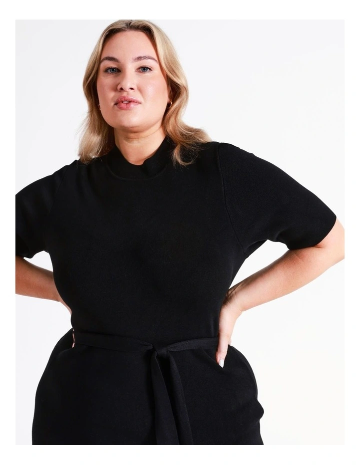 High Neck Knit Midi Dress In Black - Image 7