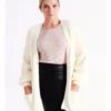 Recycled Blend Longline Fluffy Knit Cardigan In Cream