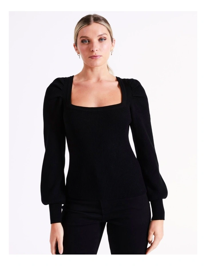 Square Neck Knit Top In Black - Image 4