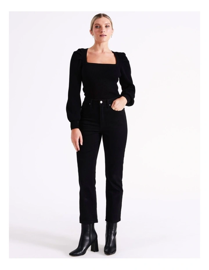 Square Neck Knit Top In Black - Image 6