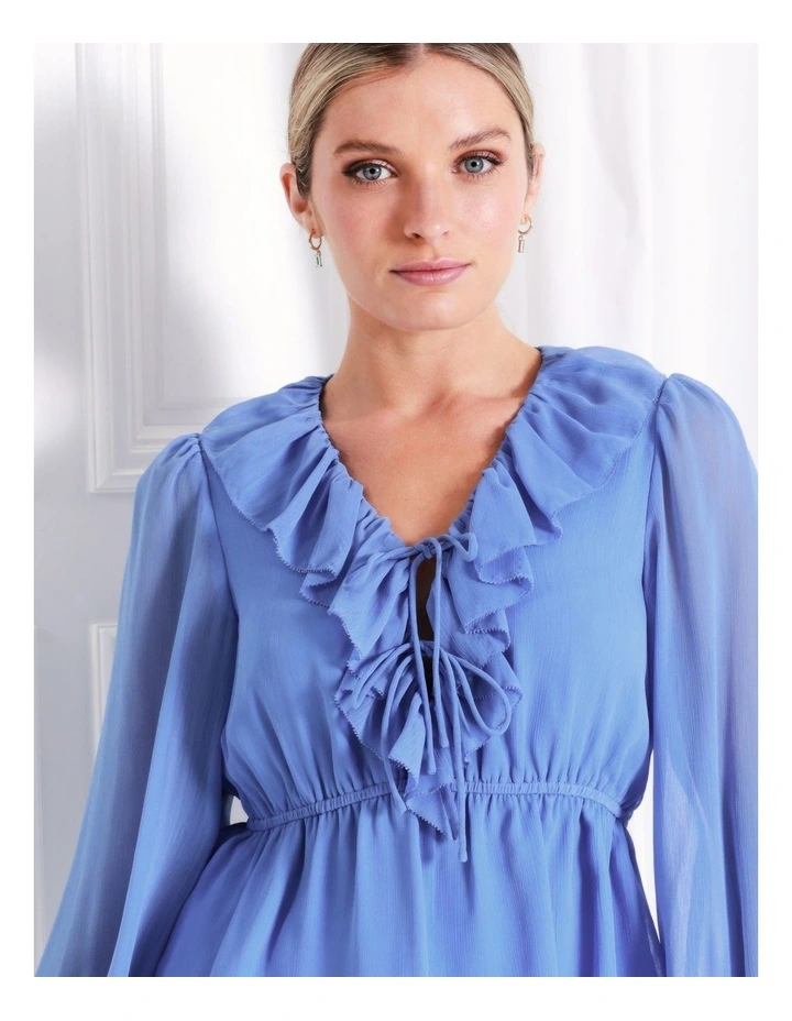 Recycled Blend Statement Frill Blouse In Blue - Image 4