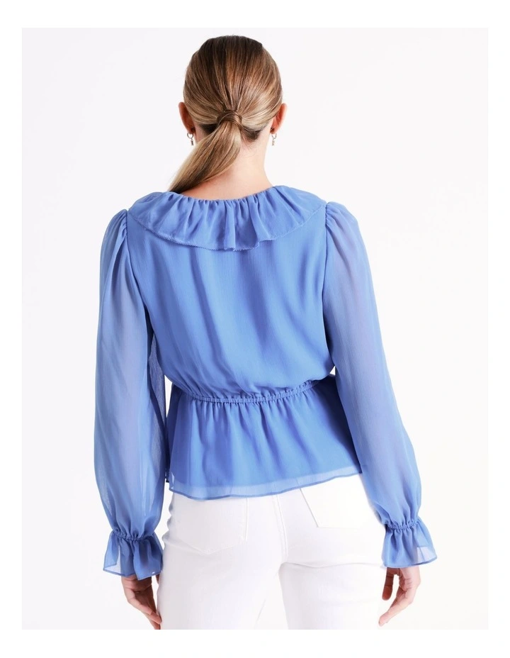 Recycled Blend Statement Frill Blouse In Blue - Image 5