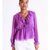 Recycled Blend Statement Frill Blouse In Purple