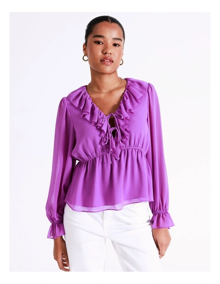 Recycled Blend Statement Frill Blouse In Purple