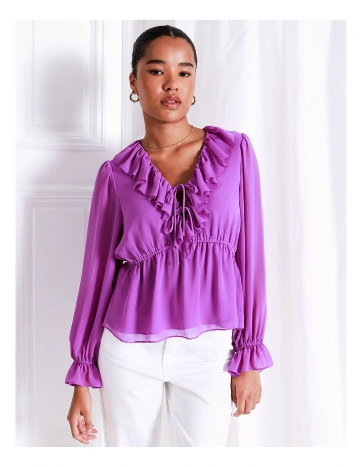 Recycled Blend Statement Frill Blouse In Purple - Image 2