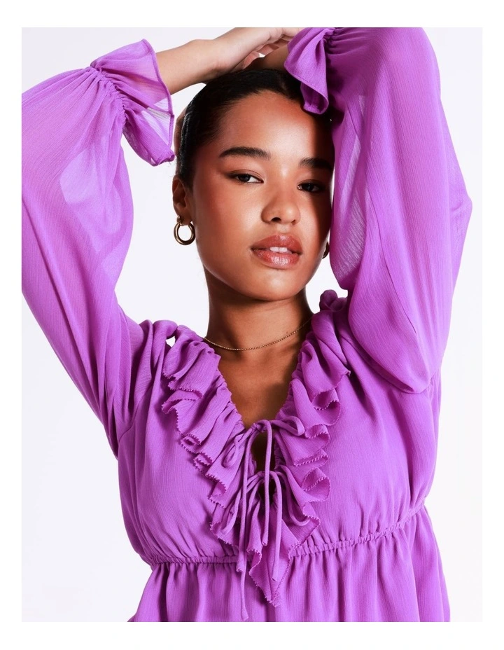 Recycled Blend Statement Frill Blouse In Purple - Image 3