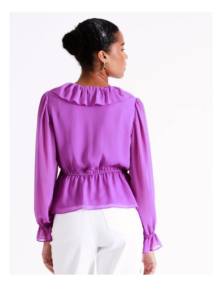Recycled Blend Statement Frill Blouse In Purple - Image 4