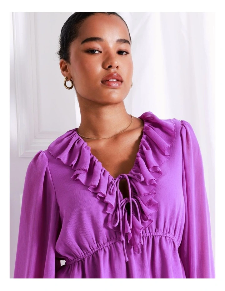Recycled Blend Statement Frill Blouse In Purple - Image 5