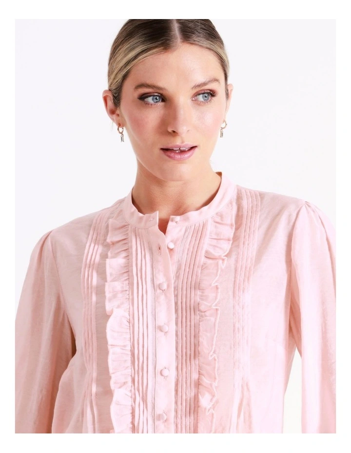 Ruffle Pintuck Ladder Trim Shirt In Blush - Image 2